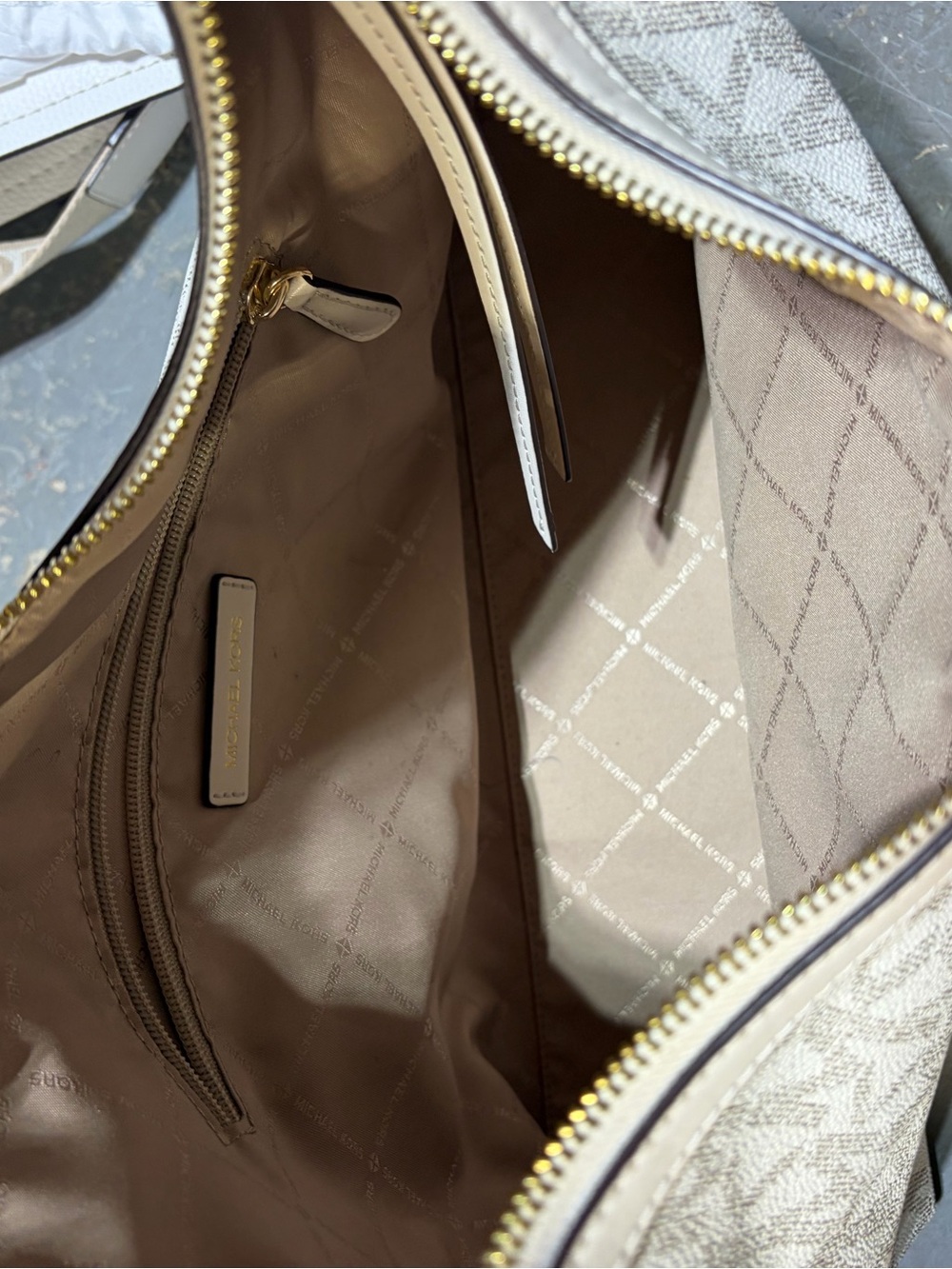 Michael Kors Beige and Gold Logo Shoulder Bag